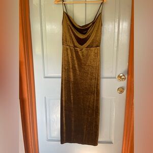 Velvet Green Gold Cami Maxi Dress with Drape Neck